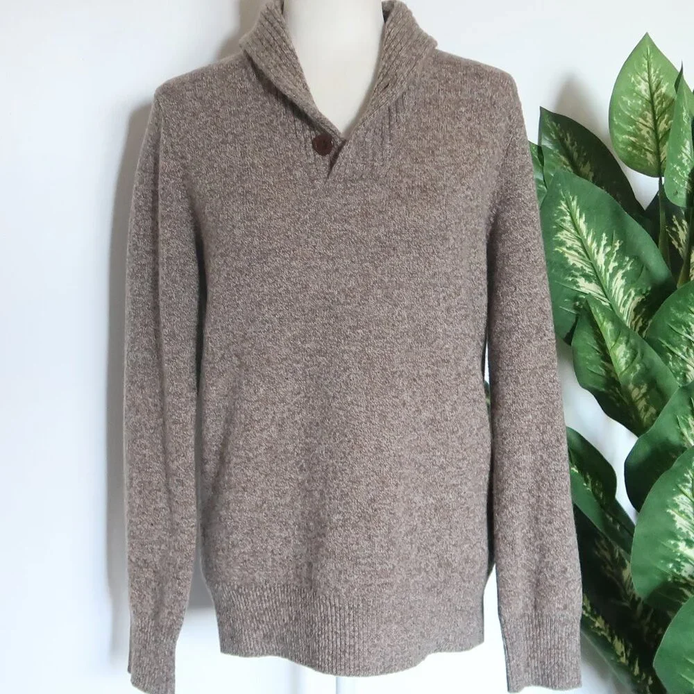 J.Crew Men's Marled Lambswool Shawl Collar Pullover Sweater Long Sleeve Cozy S